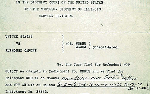 Verdict in United States of America v. Alphonse Capone, October 17, 1931